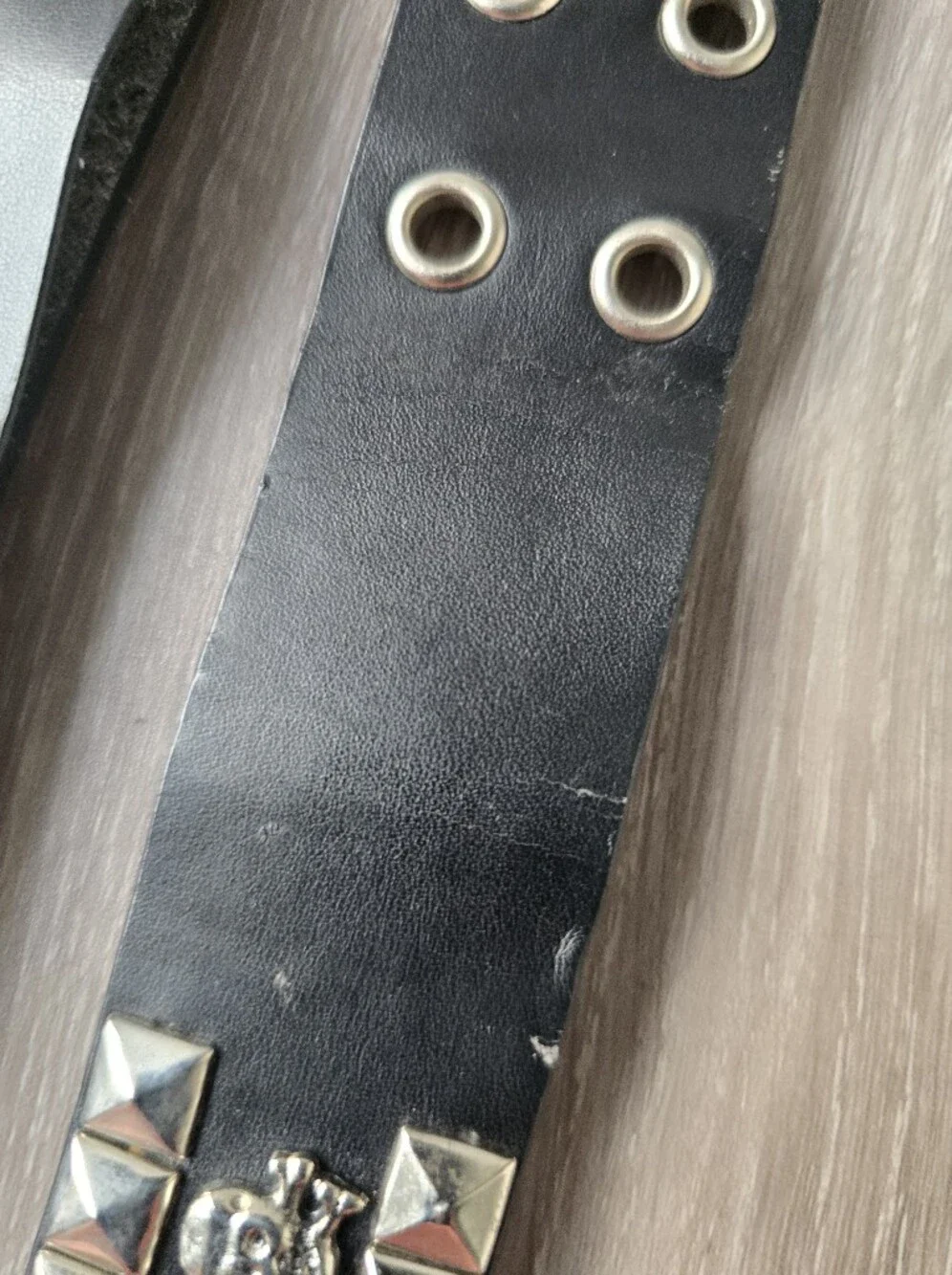 Studded Leather Belt Pyramid Studs Skull Crossbones Punk Emo Black Size L Y2K